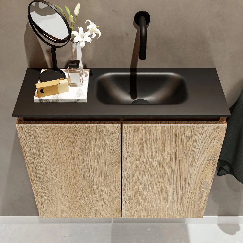 Mondiaz Ture 60cm toiletmeubel washed oak met wastafel urban rechts geen kraangat