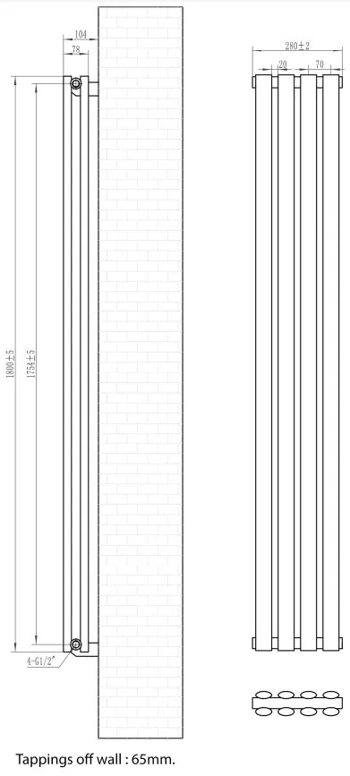 Eastbrook Tunstall dubbele radiator 30x180cm 952W antraciet