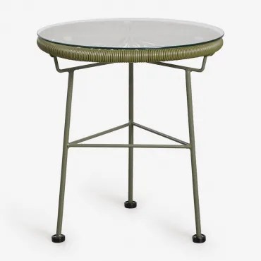 Ronde Bijzettafel Ø45 Cm Van Staal En Synthetisch Riet Acapulco Groen – Intens Olijf - Sklum