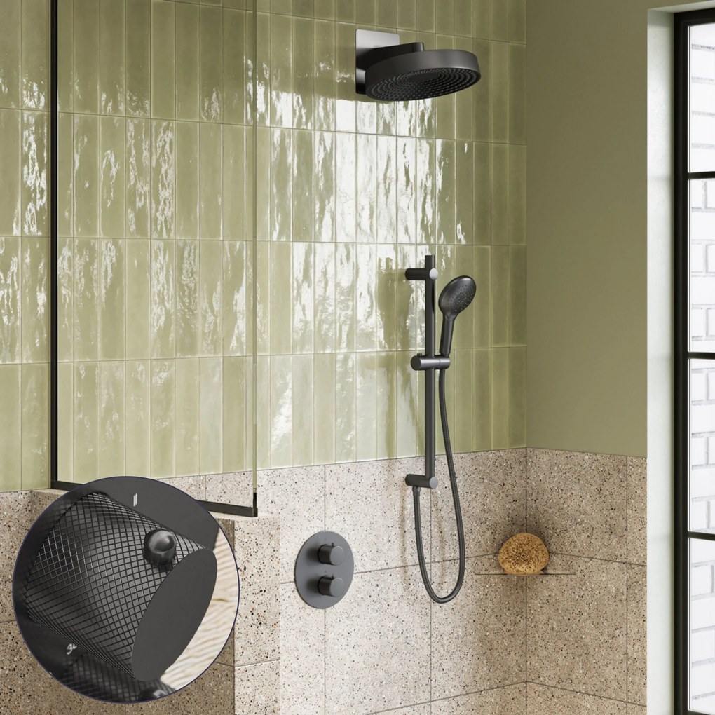 Saniclear Evolution Curved inbouw regendouche rond met glijstang en 2 standen handdouche verouderd ijzer - gunmetal