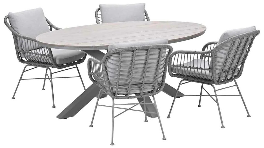 Garden Impressions Lucas tuinset 5-delig valley sand - Tulli tuintafel 180x115 cm - light teak vironwood