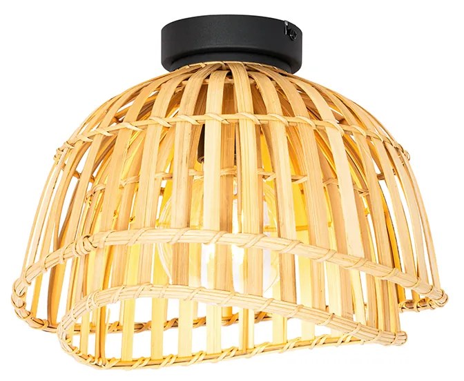 Oosterse plafondlamp zwart met naturel bamboe 30 cm - PuaOosters E27 rond Binnenverlichting Lamp