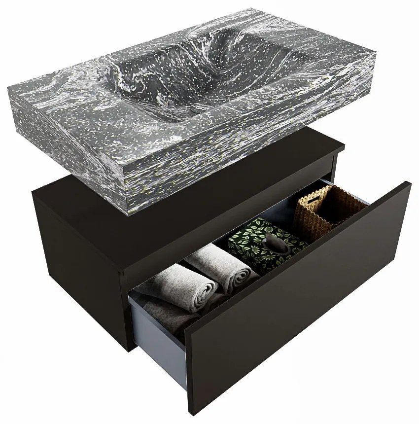 Mondiaz Alan DLux badmeubel 80cm urban 1 lade met wastafel lava midden zonder kraangat