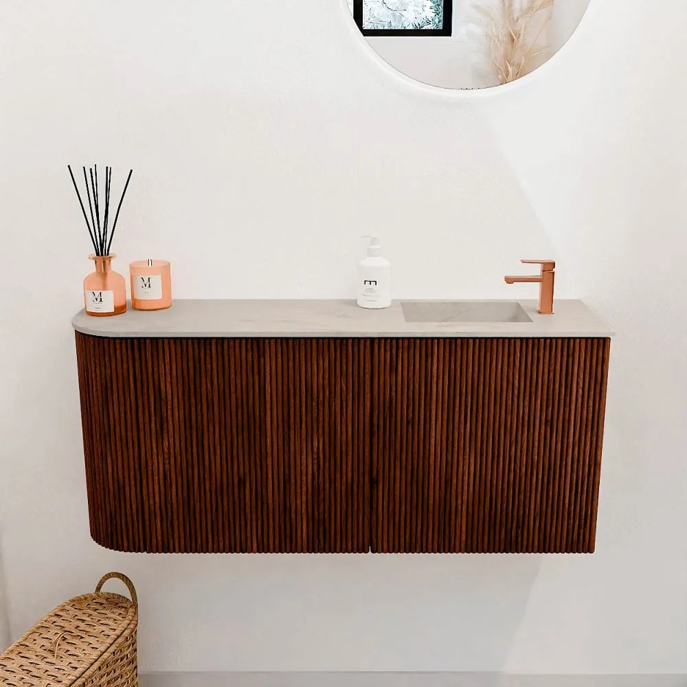 Mondiaz Joya DLux 90cm toiletmeubel ronding links ruby met wastafel faye rechts 1 kraangat opalo