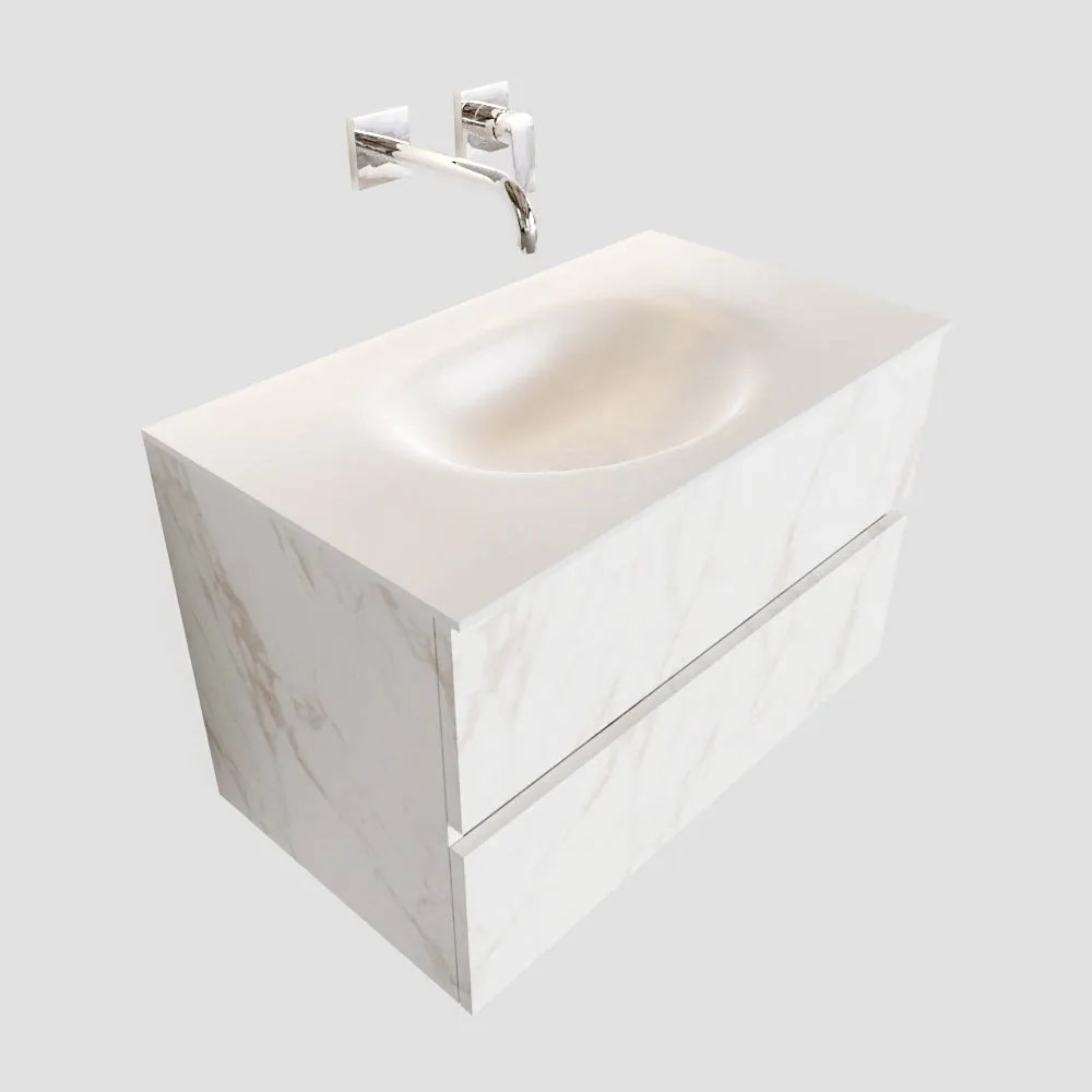 Zaro Sevilla Solid Surface badkamermeubel 80cm wit marmer zonder kraangat met 2 lades