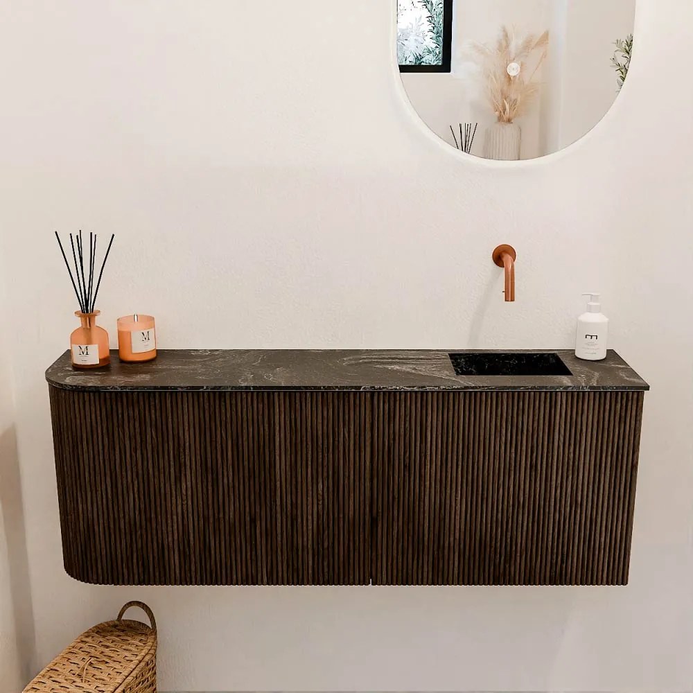 Mondiaz Joya DLux 110cm toiletmeubel ronding links walnut met wastafel faye rechts zonder kraangat lava