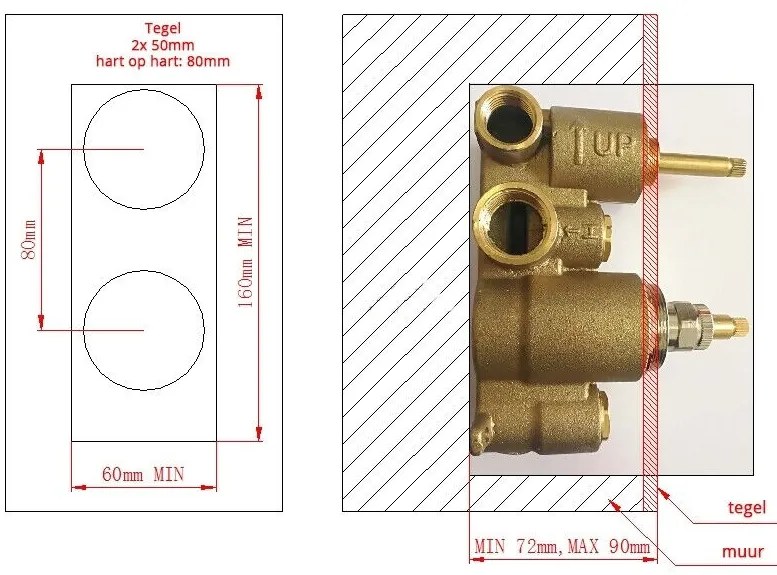 Saniclear Brass inbouw regendouche met 30cm hoofddouche, plafondarm en 2 standen handdouche geborsteld messing - mat goud