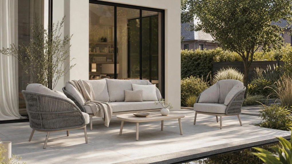 Stoel en Bank Loungeset 5 personen Rope Zand/Beige Santika Furniture Santika