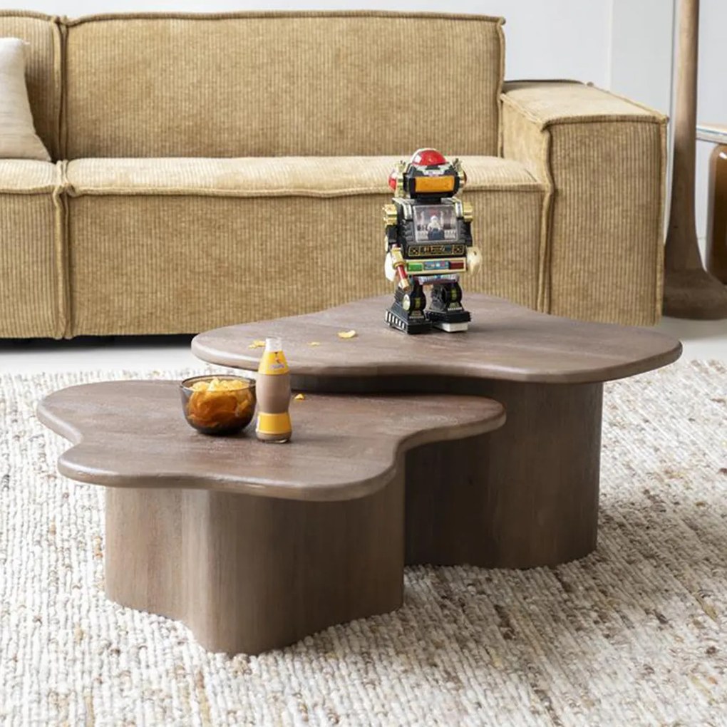 Scandinavische Salontafel Set Mangohout Bruin - 75 X 75cm.