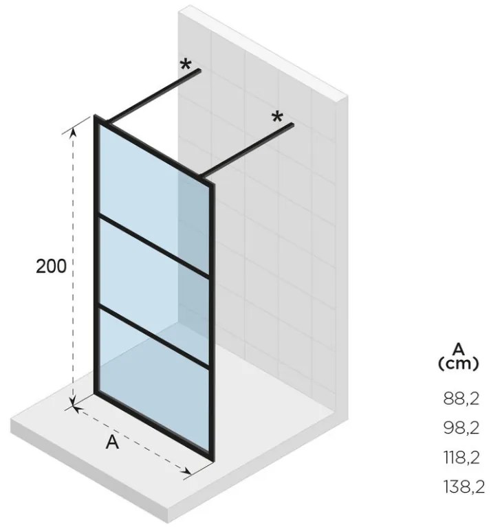Riho Grid GB401 vrijstaande douchewand 140x200cm matzwart