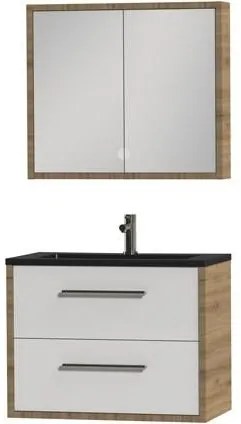 Tiger Boston badmeubel met spiegelkast en zwarte wastafel 80cm chalet eiken
