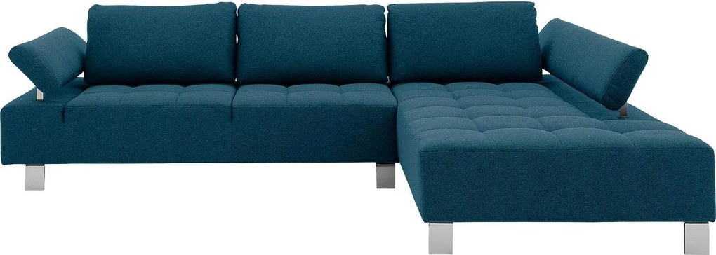 Goossens Bank Alvin blauw, stof, 3-zits, modern design met chaise longue rechts
