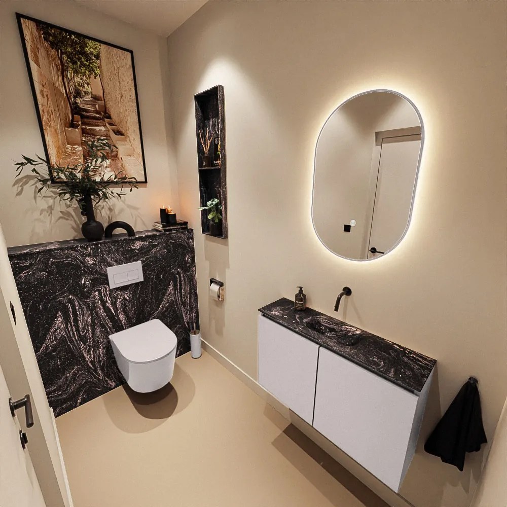 Mondiaz Ture DLux toiletmeubel 80cm cale met wastafel lava midden zonder kraangat