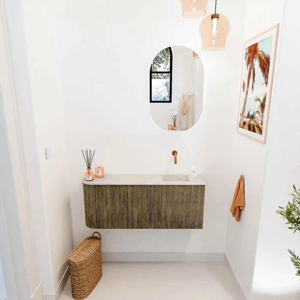 Mondiaz Joya DLux 100cm toiletmeubel ronding links dusk met wastafel faye rechts zonder kraangat ostra