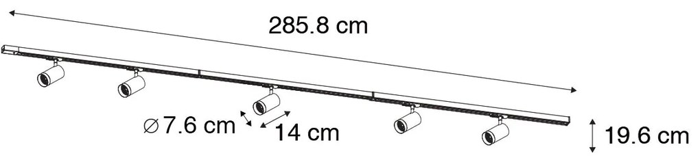 Modern railsysteem met 5 Spot / Opbouwspot / Plafondspots zwart 1-fase GU10 70mm - Iconic Jeana Luxe Modern GU10 Binnenverlichting Lamp