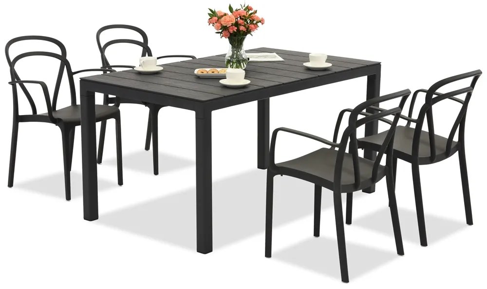King/Vague antraciet tuinmeubelset voor 4 personen Bica