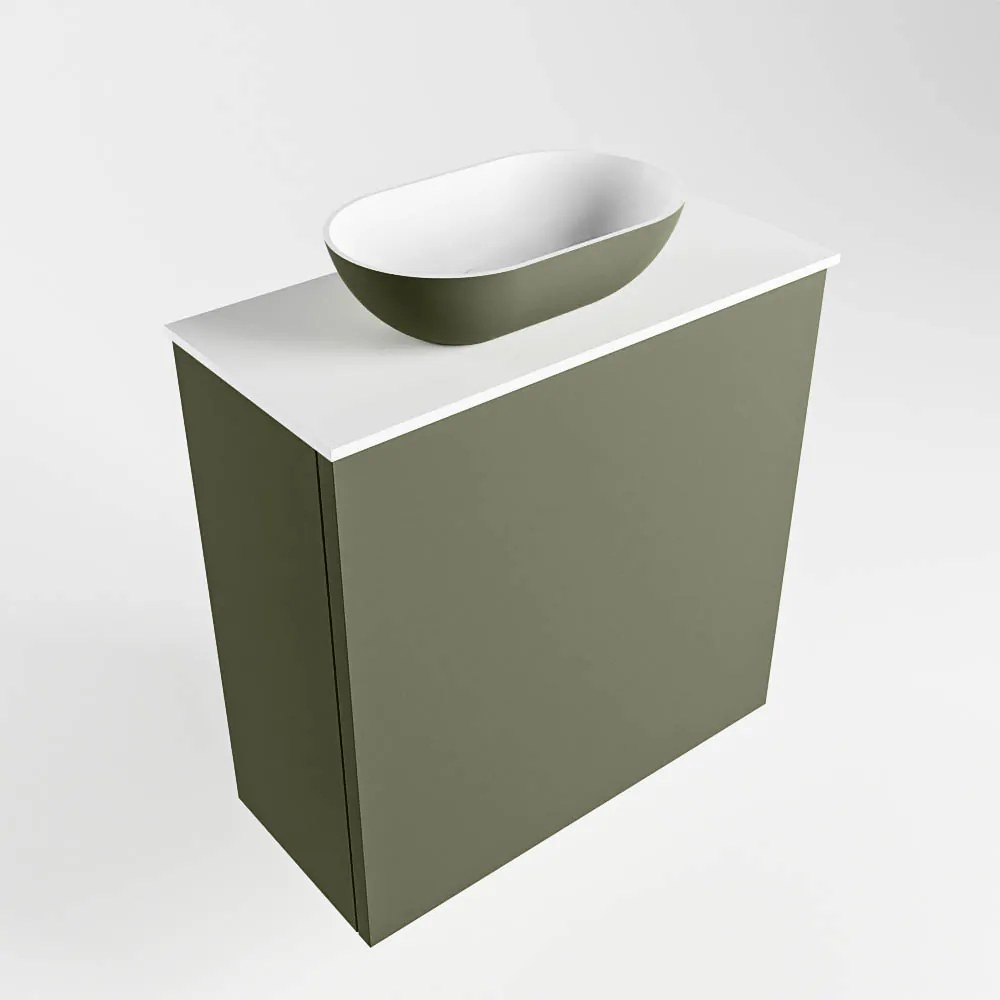 Mondiaz Fowy toiletmeubel 50cm army met legergroene waskom links en kraangat