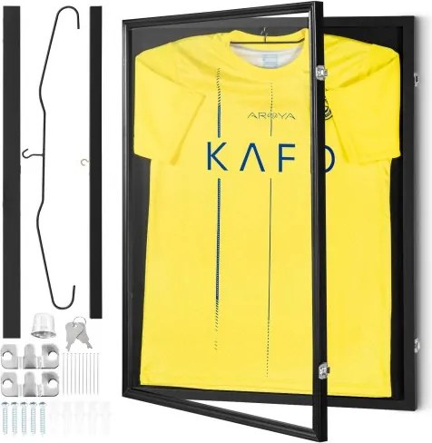 VEVOR Jersey Display Case 610 x 812 x 40 mm Afsluitbare Shadow Box voor sportshirts met 98% UV-bescherming PC-glas en hangers, voor honkbal-, basketbal-, voetbal-, hockeyshirts en uniformen, zwart