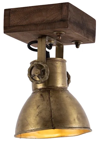 Industriële plafondSpot / Opbouwspot / Plafondspot brons met hout 18 cm - Mangoes Industriele / Industrie / Industrial E27 rond Binnenverlichting Lamp