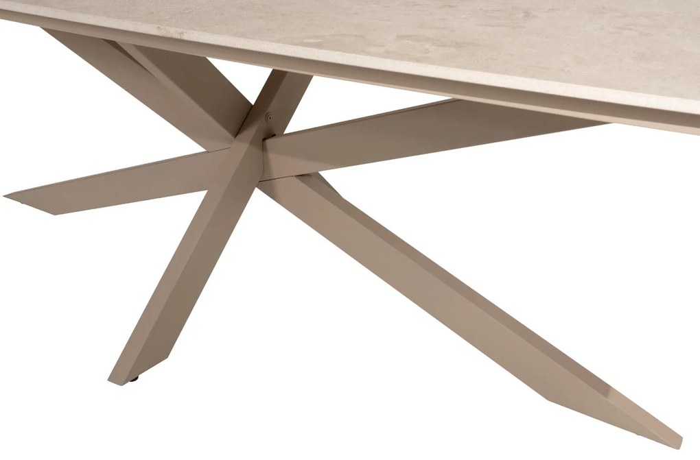 4 Seasons Outdoor Nevada low dining tafel latte met zandkleurig keramisch blad in barrelvorm 250 x 105 cm Tuintafel beige weerbestendig
