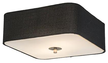Stoffen Plafondlamp vierkant zwart 30 cm - Drum deluxe Jute Landelijk / Rustiek, Modern E27 Binnenverlichting Lamp