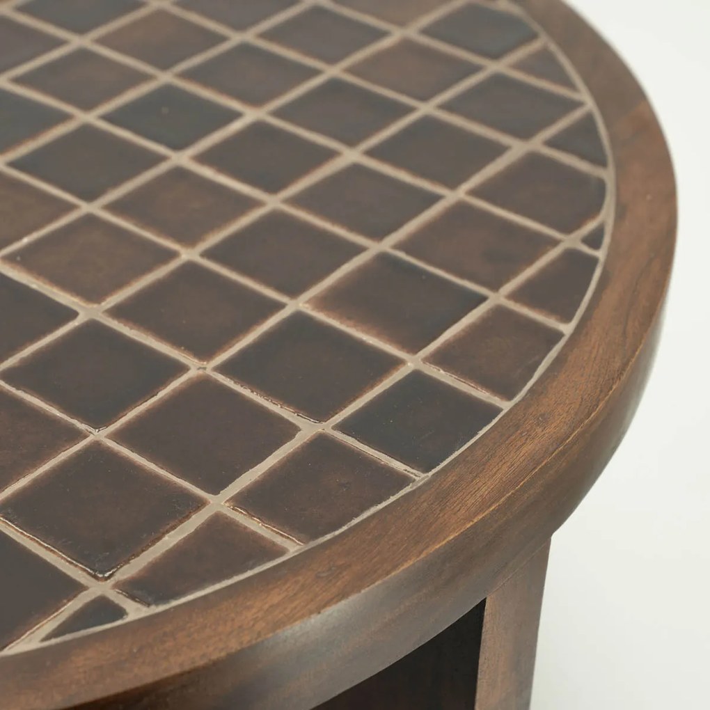 Salontafel Hout Met Tegeltjes - 70 X 70cm.