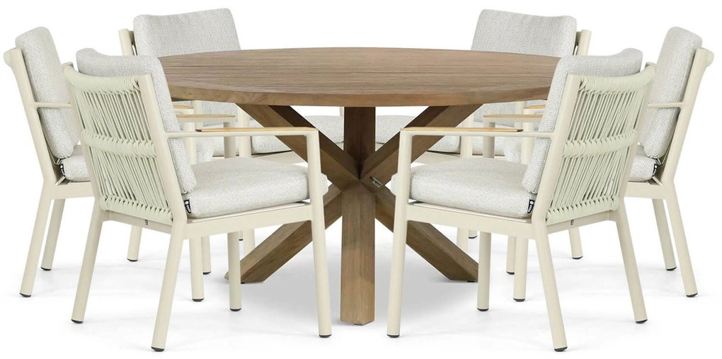 Tuinset Ronde Tuintafel 6 personen 160 cm Aluminium/rope Taupe Coco Sevilla/Sand