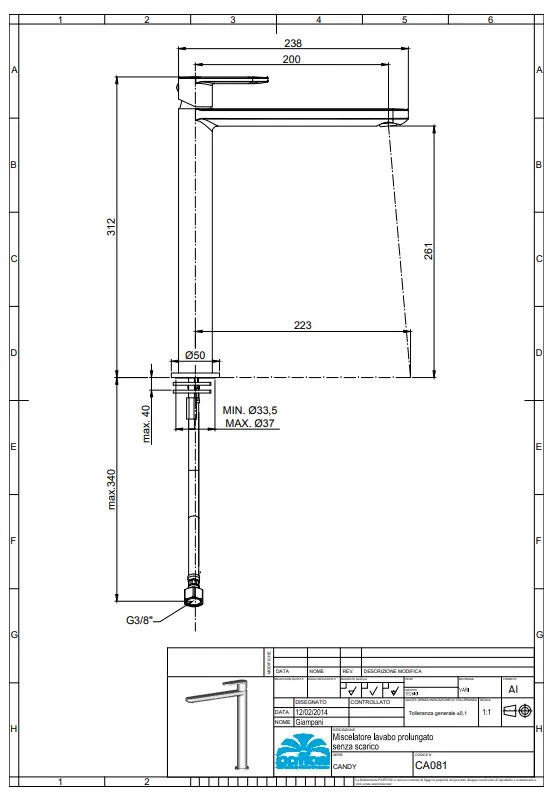 Paffoni Candy verhoogde wastafelmengkraan chroom