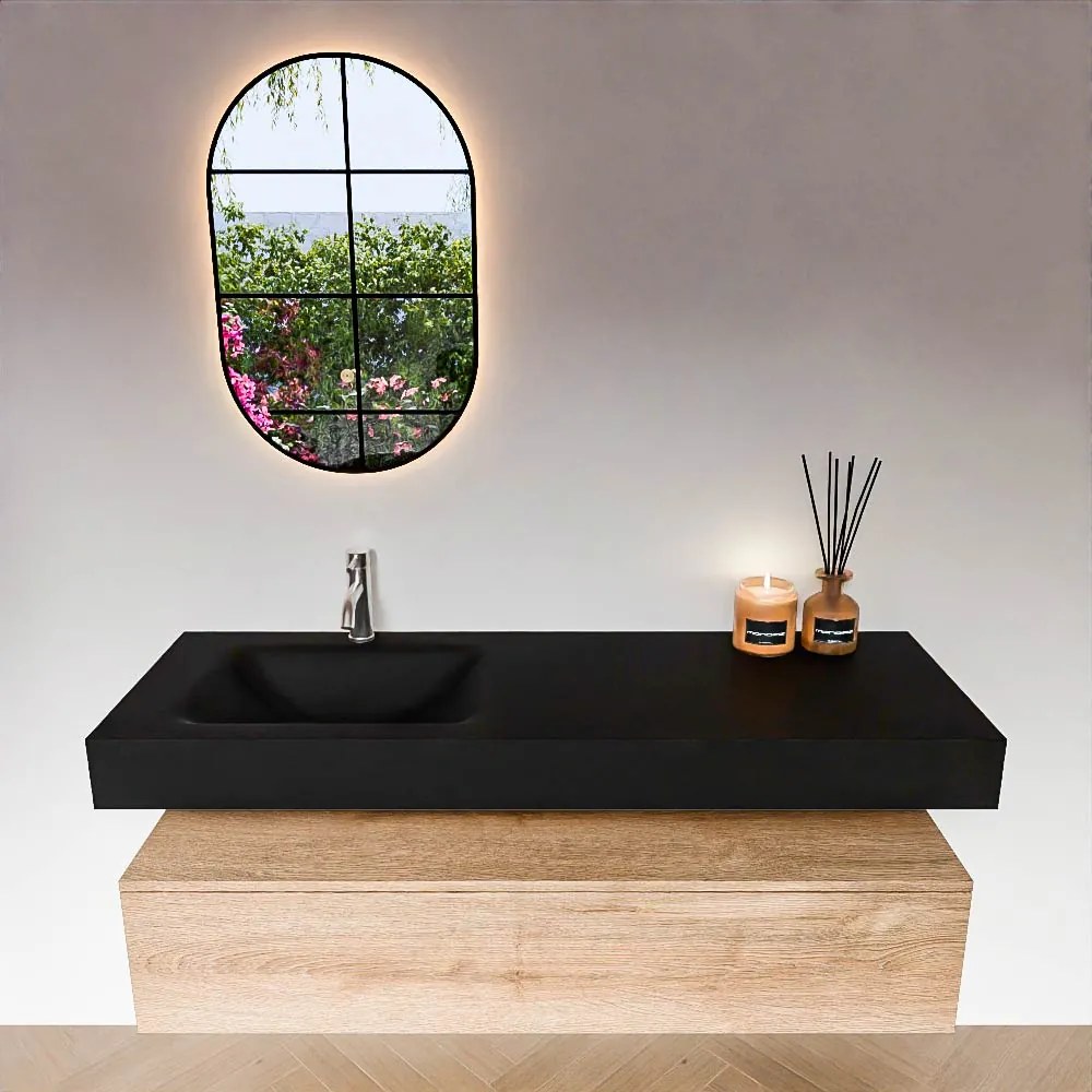Zaro Alan badmeubel 140cm washed oak 1 lade met vrijhangende wastafel cloud links 1 kraangat urban
