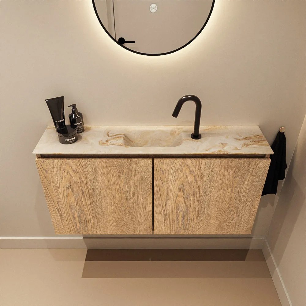 Mondiaz Ture DLux toiletmeubel 100cm washed oak met wastafel frappe midden met kraangat