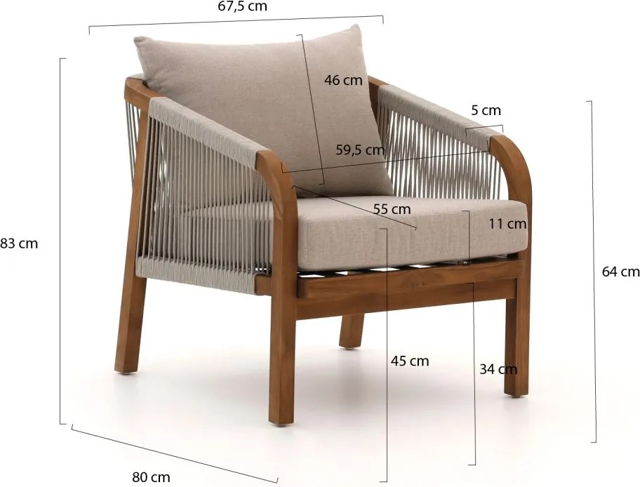 Stoel-bank loungeset Bellagio  | 5 personen | Loungeset Natural Teak | Teakhout | Kees Smit Tuinmeubelen