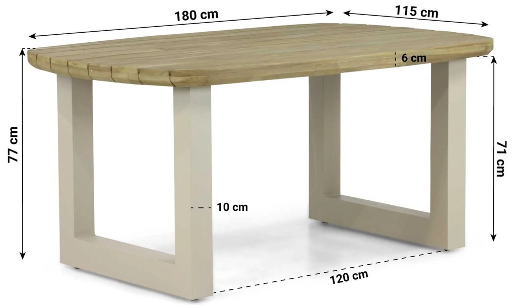 Dining Tuintafel rechthoekig 180 x 115 cm Aluminium/Teak Taupe Falcon/Talai