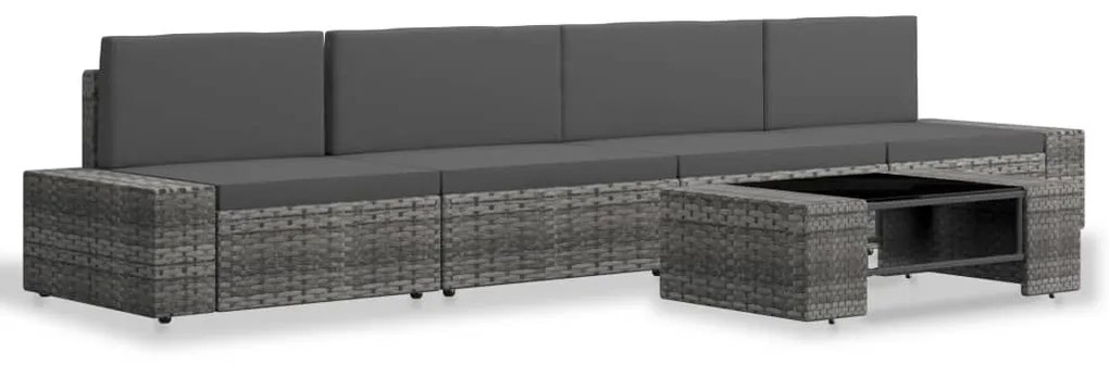 vidaXL 5-delige Loungeset poly rattan grijs