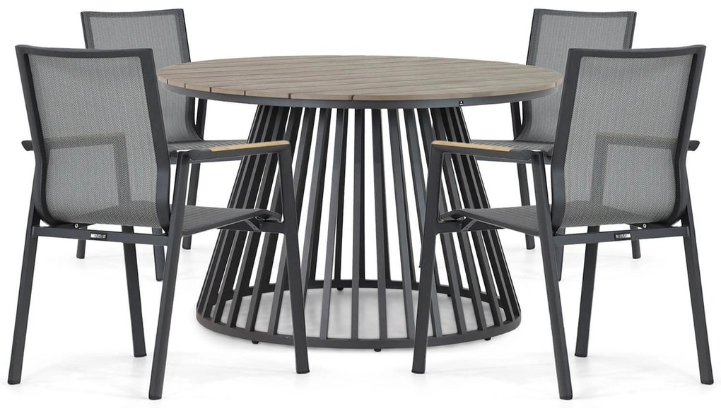 Tuinset Ronde Tuintafel 4 personen 125 cm Aluminium/textileen Grijs Lifestyle Garden Furniture Fiora/Sorrento