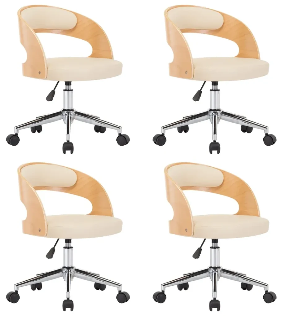 vidaXL Eetkamerstoelen draaibaar 4 st gebogen hout en kunstleer crème