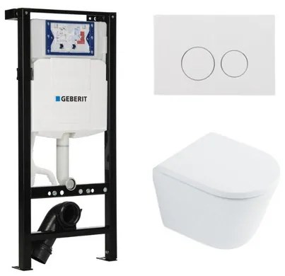 QeramiQ Dely Toiletset - 36.3x51.7cm - diepspoel - rimless - Inbouwreservoir met Geberit UP320 spoelmechanisme - softclose toilet zitting 35 mm - glans witte bedieningsplaat - ronde knoppen - wit glans SW1026255 / SW1159505/SW1381697/SW706186