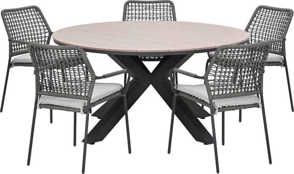 Garden Impressions Natas tuinset grijs 6-delig - Tulli tuintafel light teak look Ø148 cm