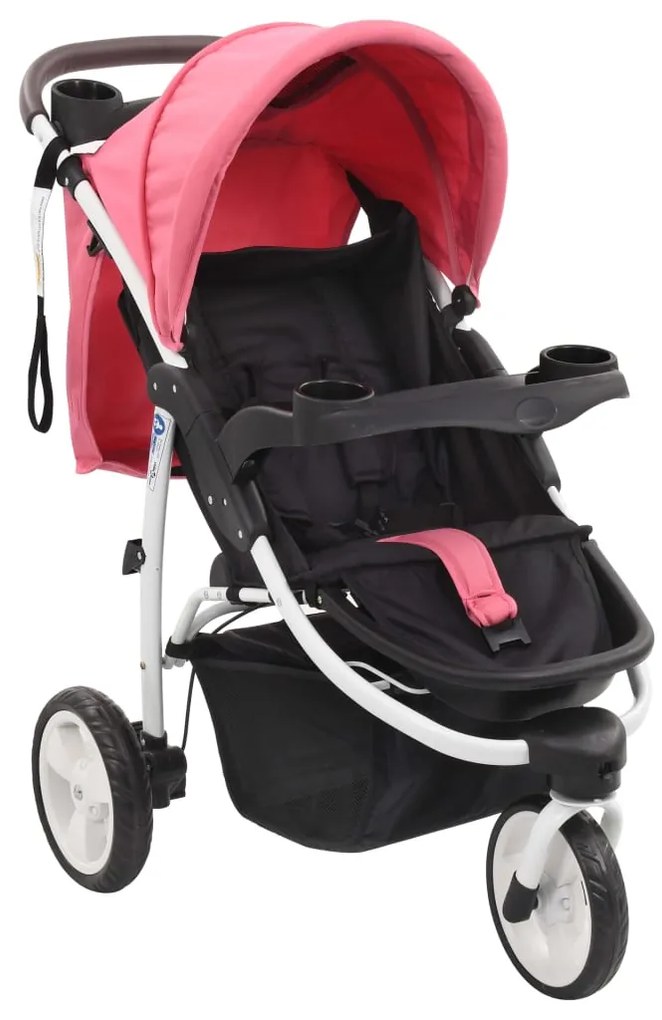 vidaXL Kinderwagen met 3 wielen roze en zwart