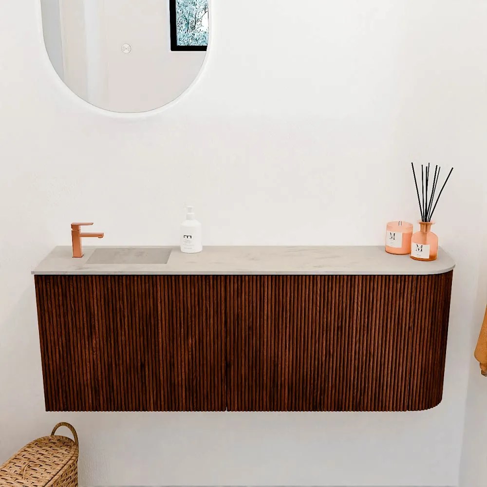 Mondiaz Joya DLux 110cm toiletmeubel ronding rechts ruby met wastafel faye links 1 kraangat opalo