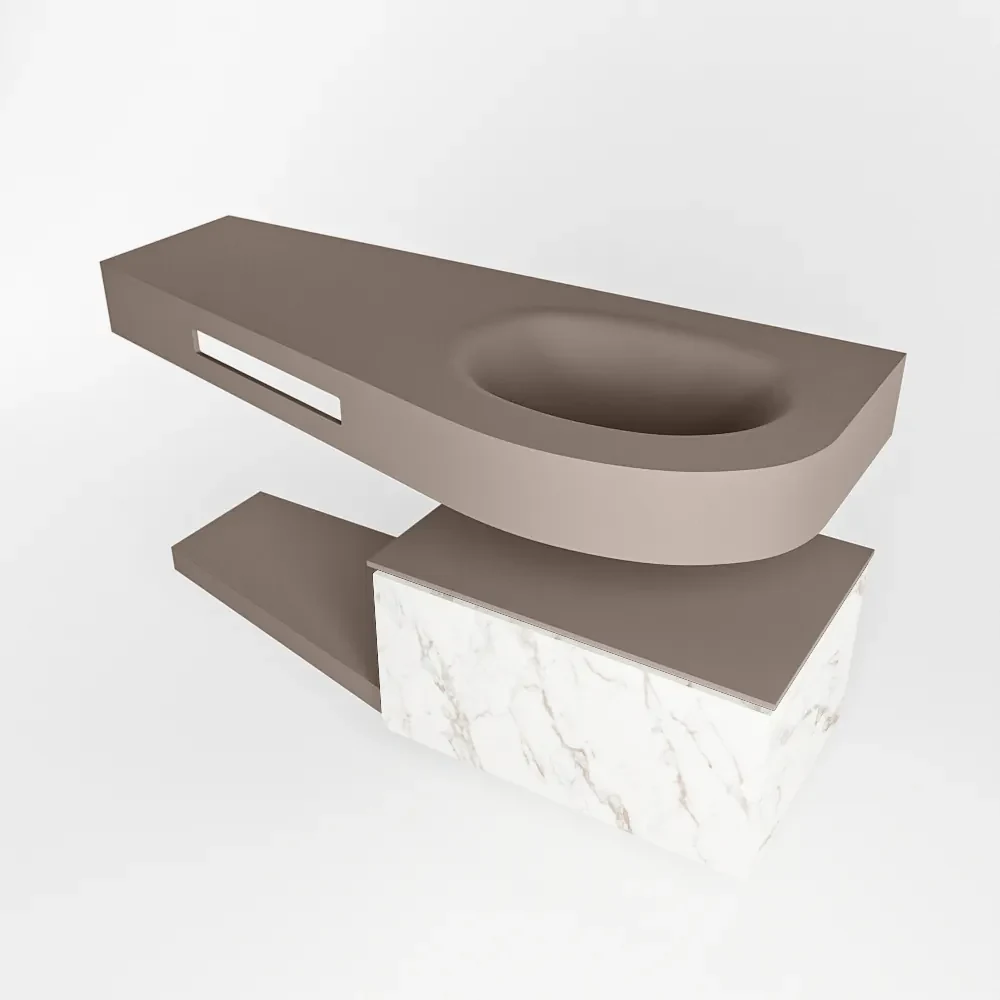 Mondiaz Riva badmeubel 120cm Carrara met 1 lade en wastafel rechts 0 kraangaten Smoke