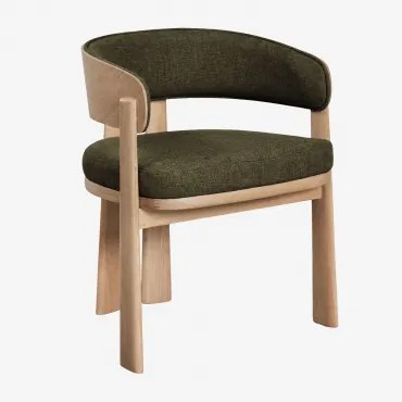 Set Van 2 Eetkamerstoelen Met Armleuningen, Bekleed En Van Eikenhout Olea Signature Eikenhout & Chenille Saliegroen - Sklum
