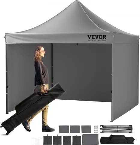 VEVOR Pavilion 304,8x304,8x320cm Tuintent 500D PU Zilveren Stof Opvouwbare Paviljoen Hoogte Verstelbaar Inclusief Opbergtas Partytent 6-8 Personen Pop-up Tent Opvouwbare Tent Tuinpaviljoen voor Kampeertrip