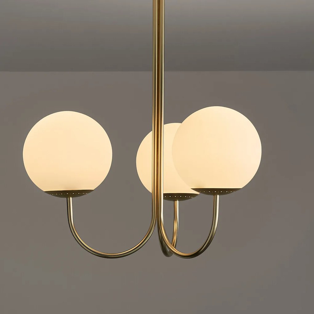 Hanglamp in messing en opaline glas, Moricio