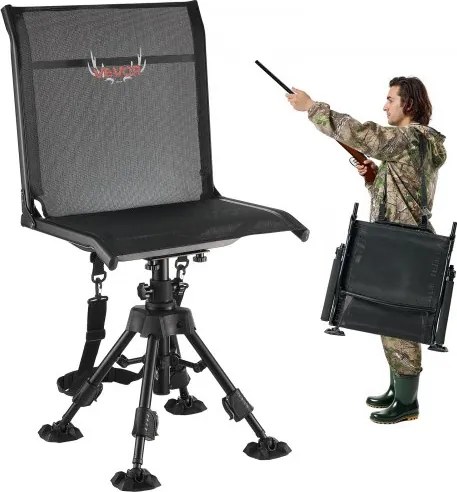 VEVOR Opvouwbare kampeerstoel, visstoel met stalen frame, in hoogte verstelbare opvouwbare tuinstoel (draagvermogen 158 kg), 360° stil draaibaar, 420-625 mm (zithoogte) voor picknick, tuin, buiten