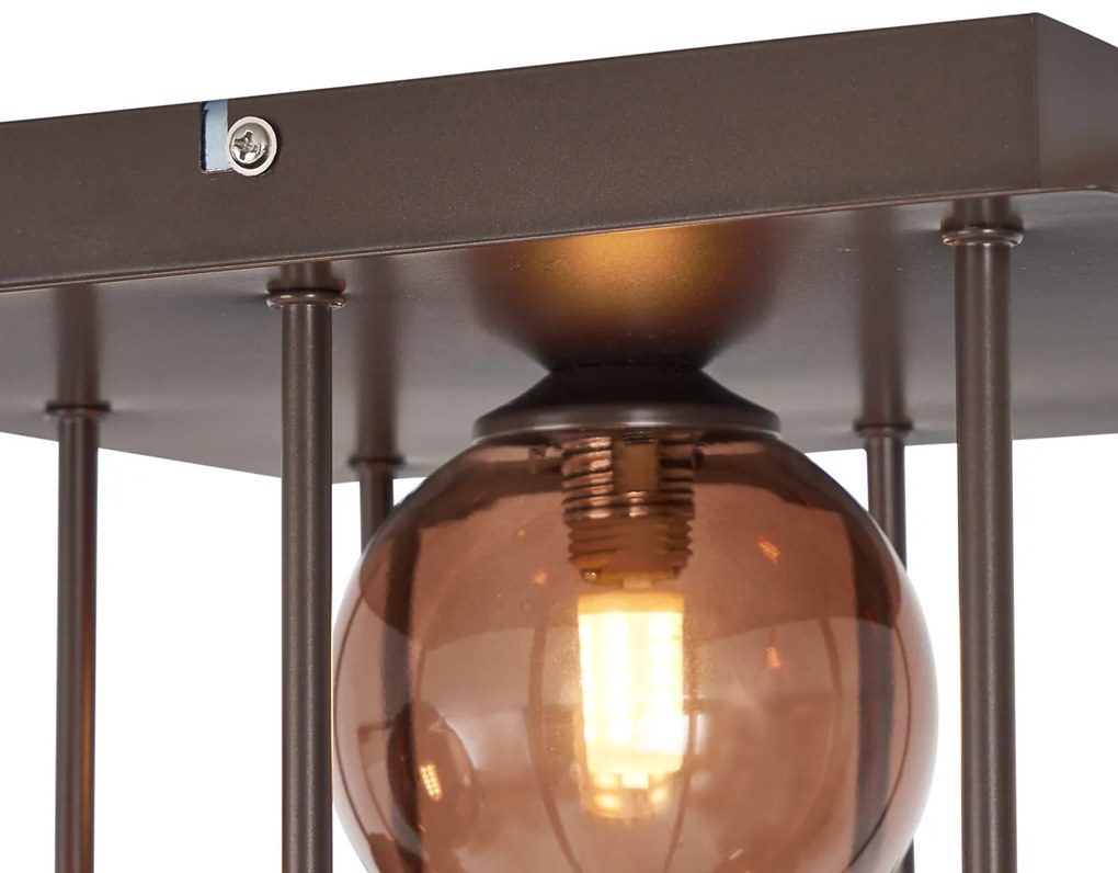 Design plafondlamp brons met brons glas 9-lichts - Athens