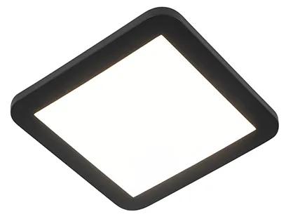 Plafonnière zwart 22,5 cm vierkant incl. LED 3-staps dimbaar IP44 - Steve Modern IP44 Binnenverlichting Lamp