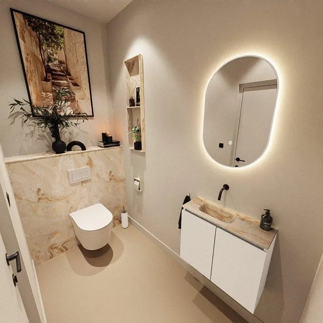 MONDIAZ TURE-DLUX 60cm toiletmeubel Talc. EDEN wastafel Frappe positie links. Zonder kraangat. TUREDX60TALL0FRA