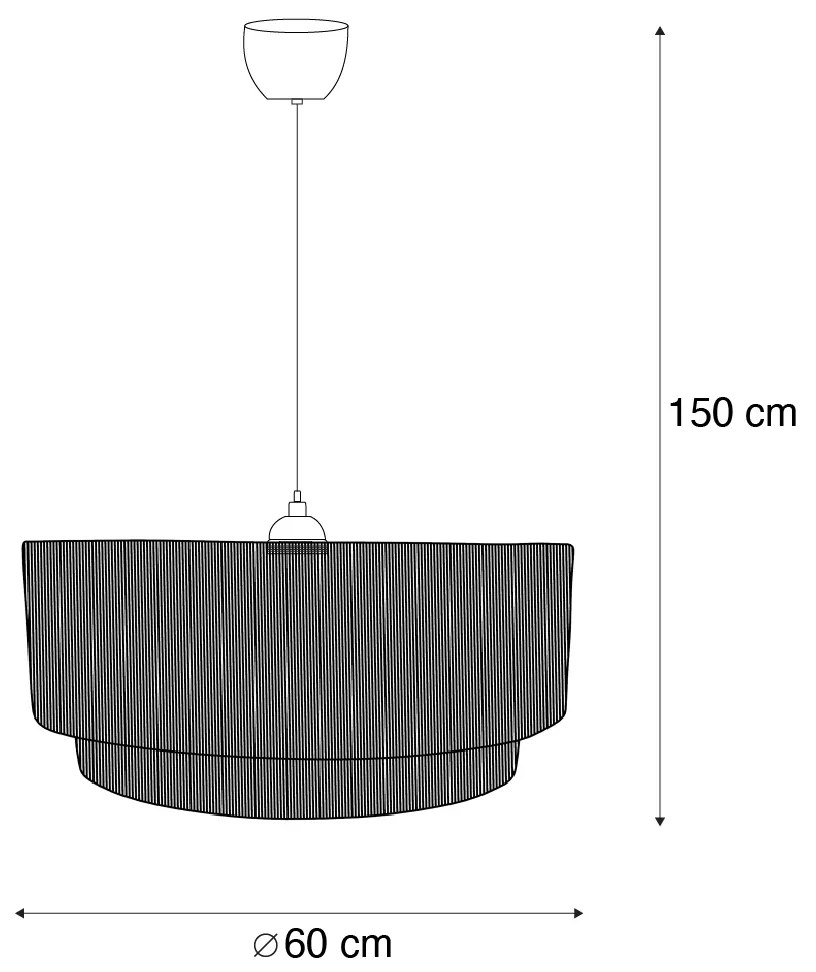 Japandi hanglamp zwart met bruin touw 60cm - SmillaJapandi E27 Scandinavisch rond Binnenverlichting Lamp