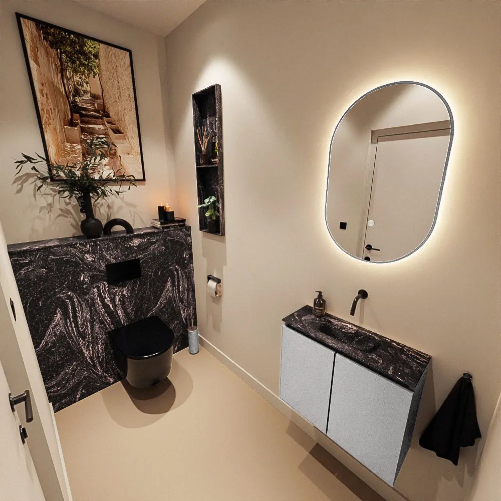 Mondiaz Ture DLux toiletmeubel 60cm plata met wastafel lava midden zonder kraangat