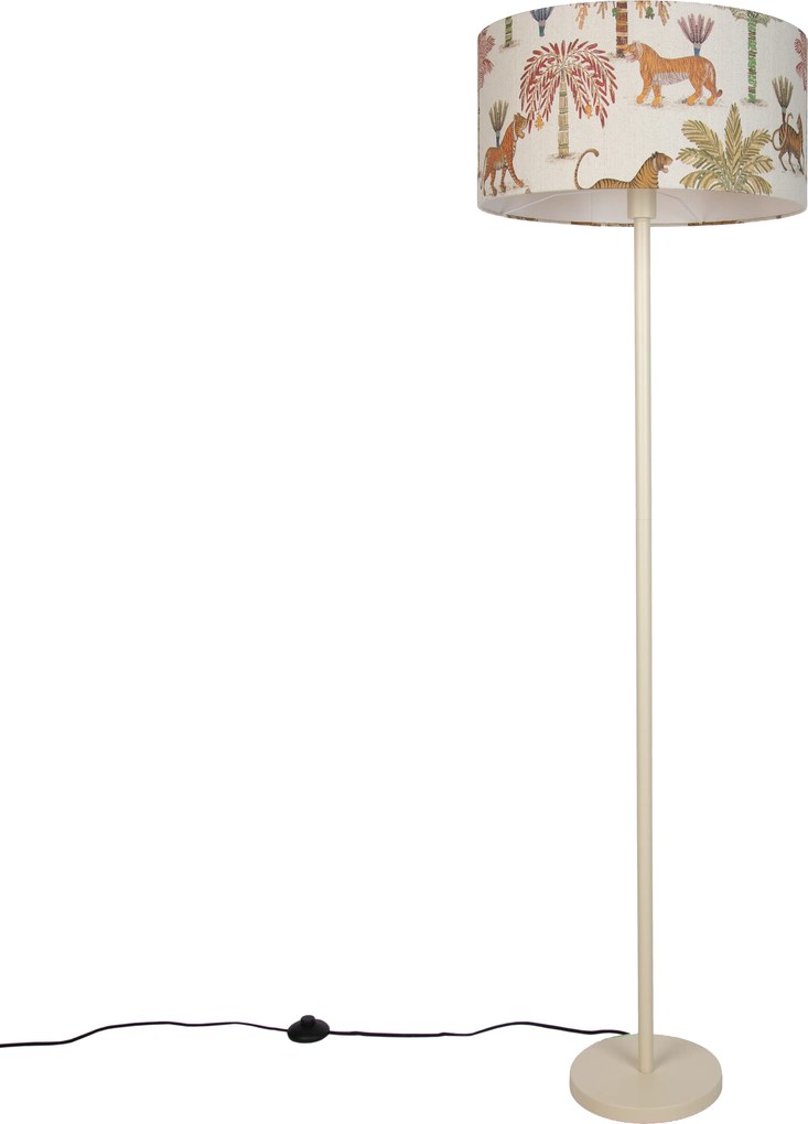 Japandi vloerlamp beige met kap multicolor en dierenprint 50cm - Simplo